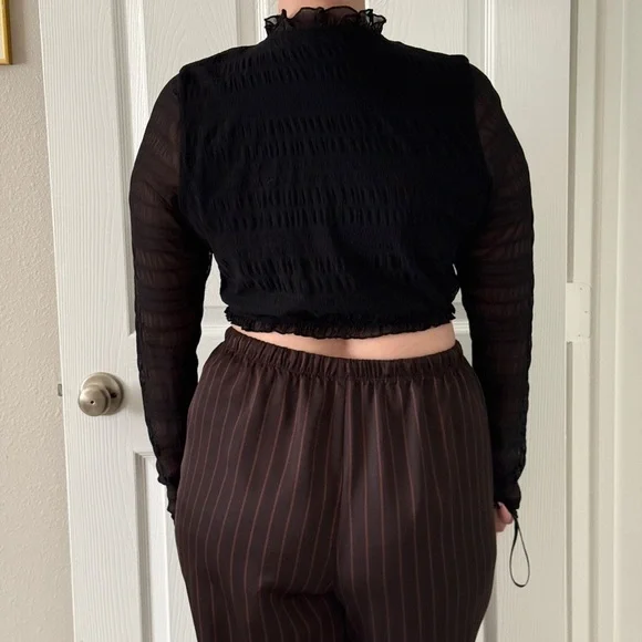 Bebe Black Ruffled Sheer Top - Picture 2 of 5